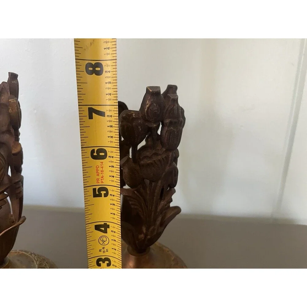 Vtg Art Nouveau Bronz Candlestick Holders Floral Motif Pair Taper Candle 7